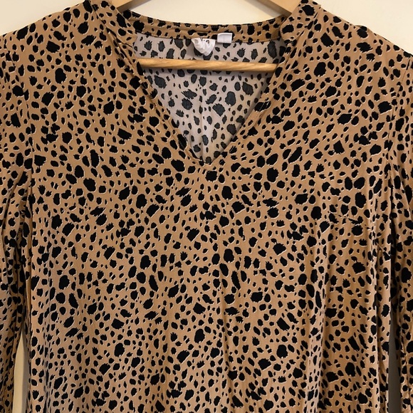 Gap Womens Dress Small Leopard Brown Puffed Sleeve Tiered Tunic Peplum Flowy - Picture 3 of 17